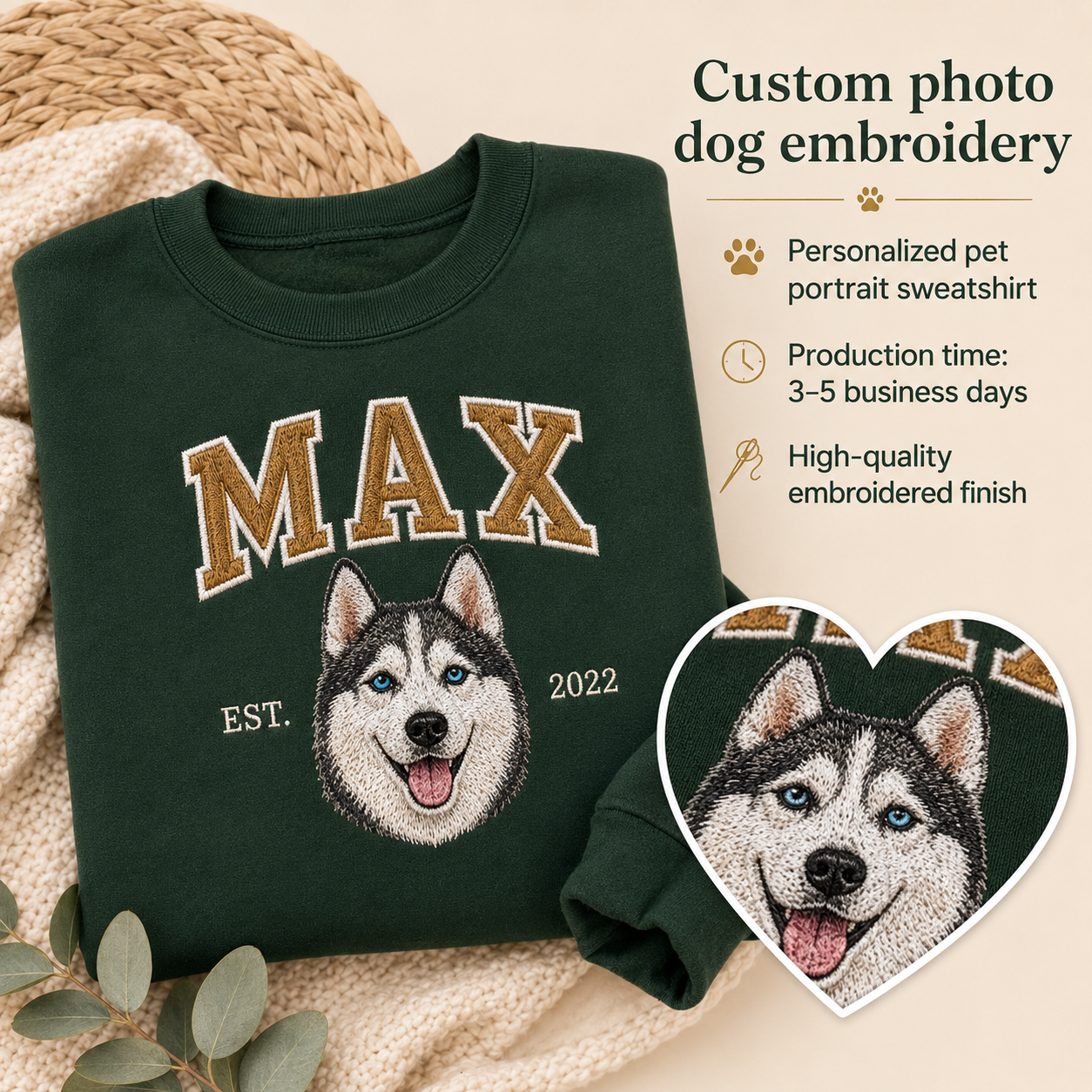 Custom Dog Dad Hoodie, Personalized Pet Portrait Embroidered Sweatshirt THUC99
