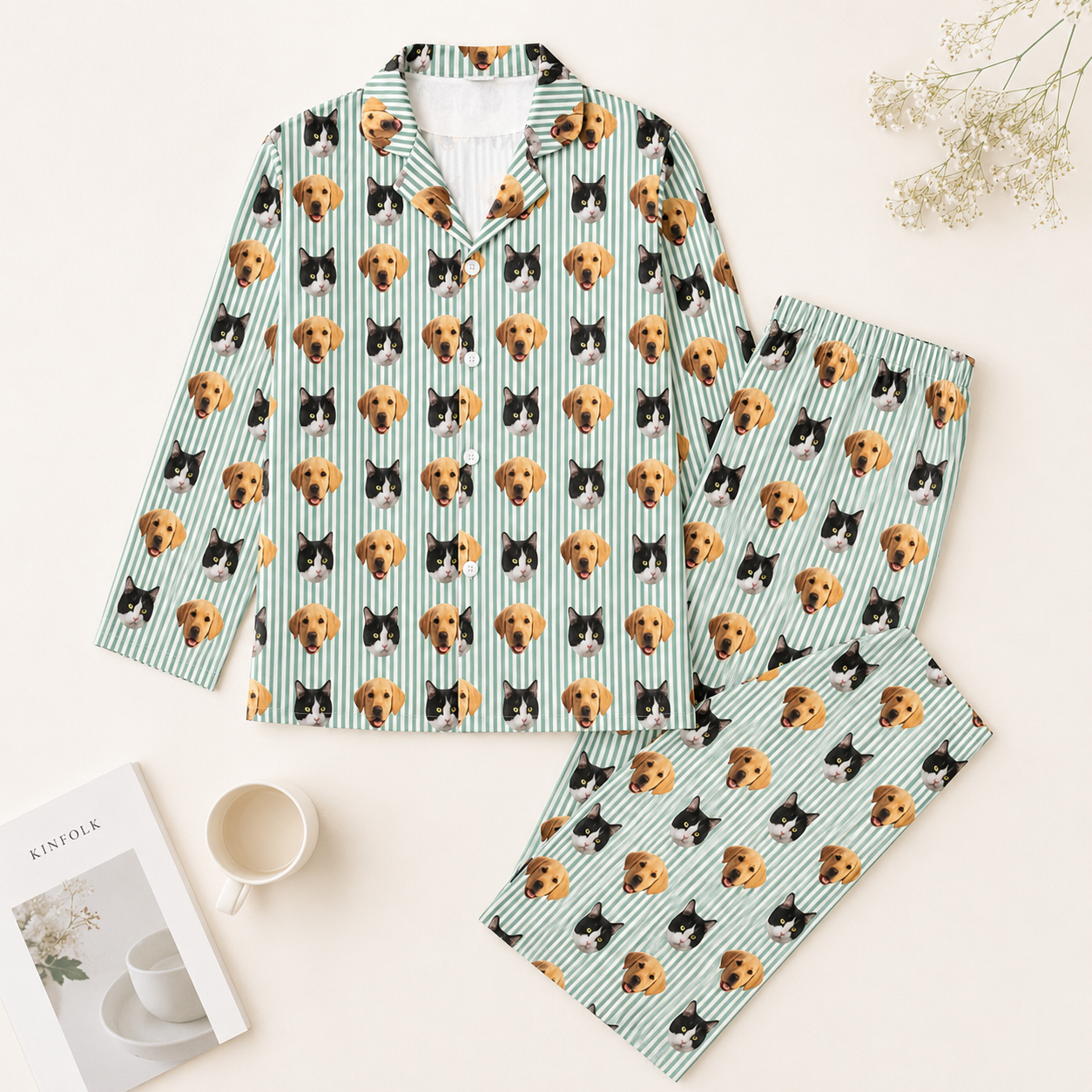 Custom Dog Face Pajamas Set, Personalized Pet Lover Unisex Sleepwear Gift for Dog Owners THUC99