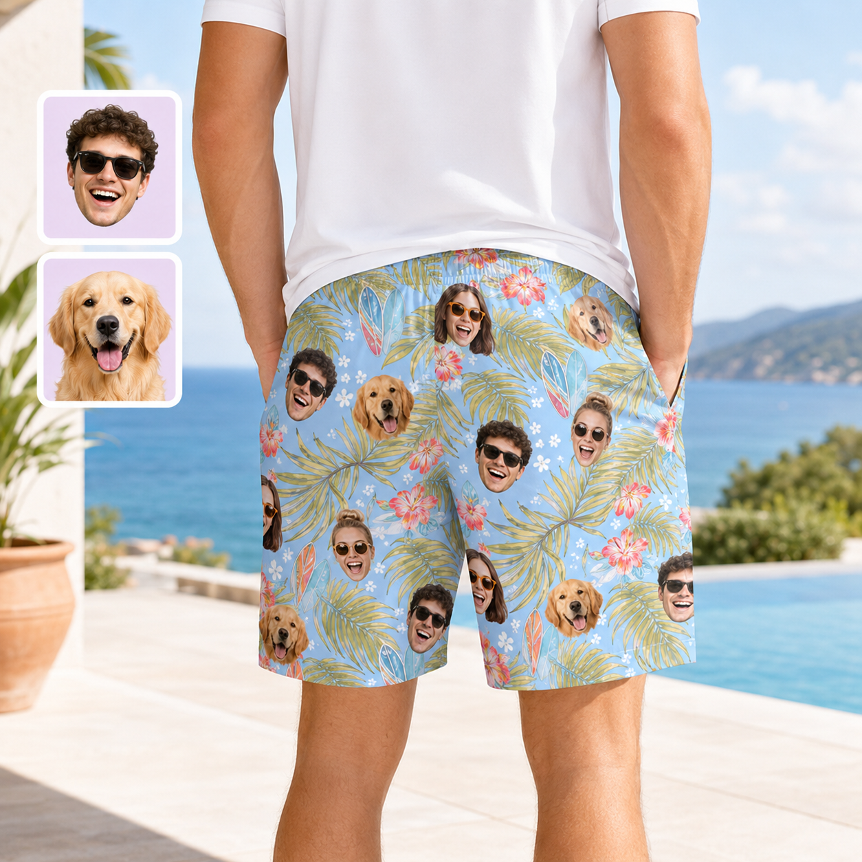 Personalized Pet Face Beach Shorts Custom Dog Photo Swim Trunks for Summer THUC99