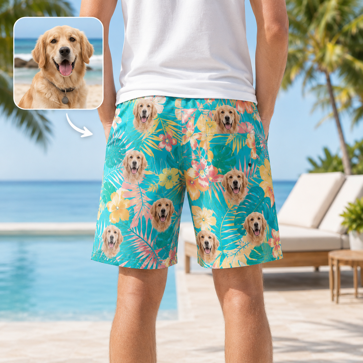 Custom Dog Face Casual Beach Shorts Personalized All Over Print Swim Trunks THUC99