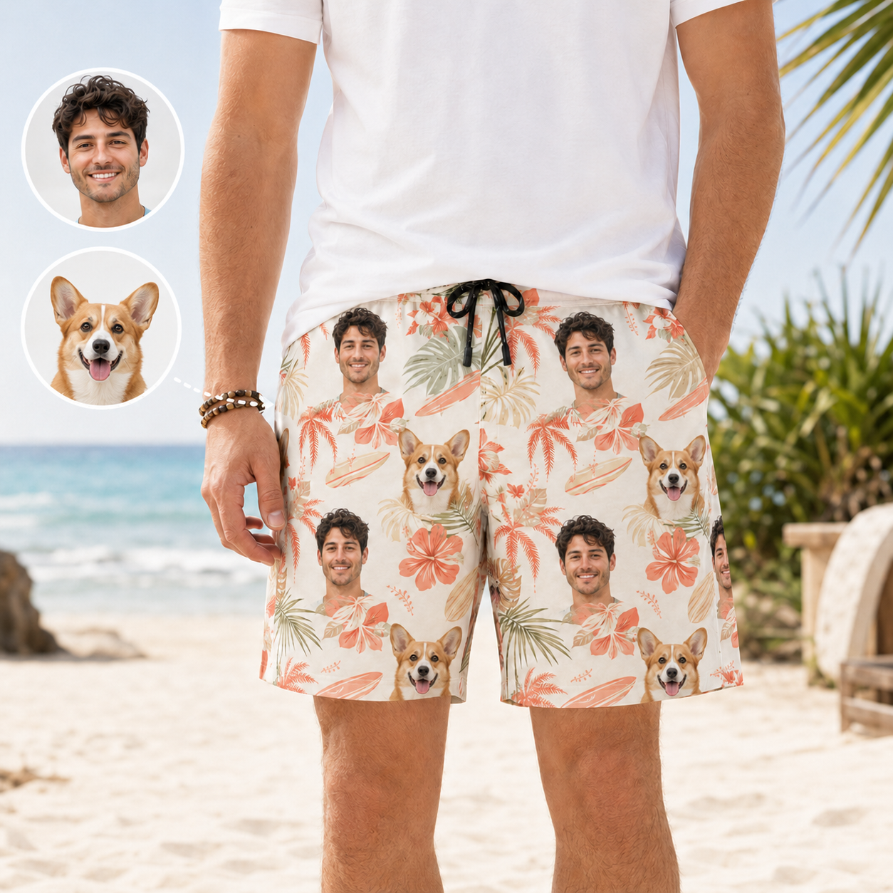 Custom Dog Picture Swim Shorts Personalized Beach Vacation Shorts for Pet Owners THUC99