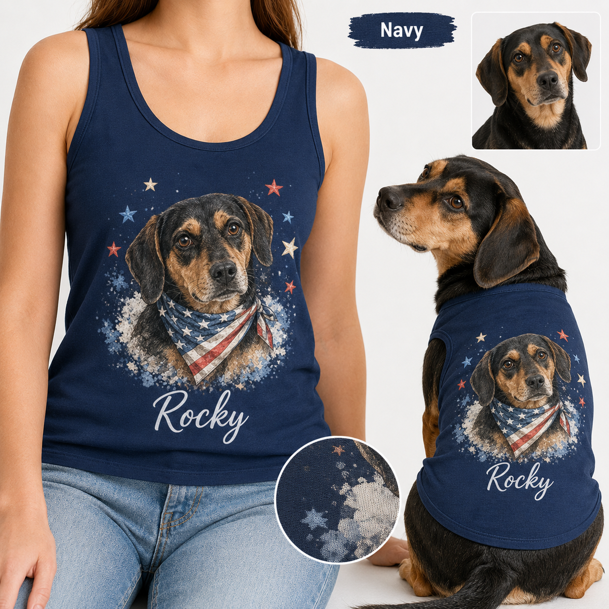 Custom Pet Photo Women’s Tank Top Set, Matching Dog Mom and Dog Outfit Gift THUC99