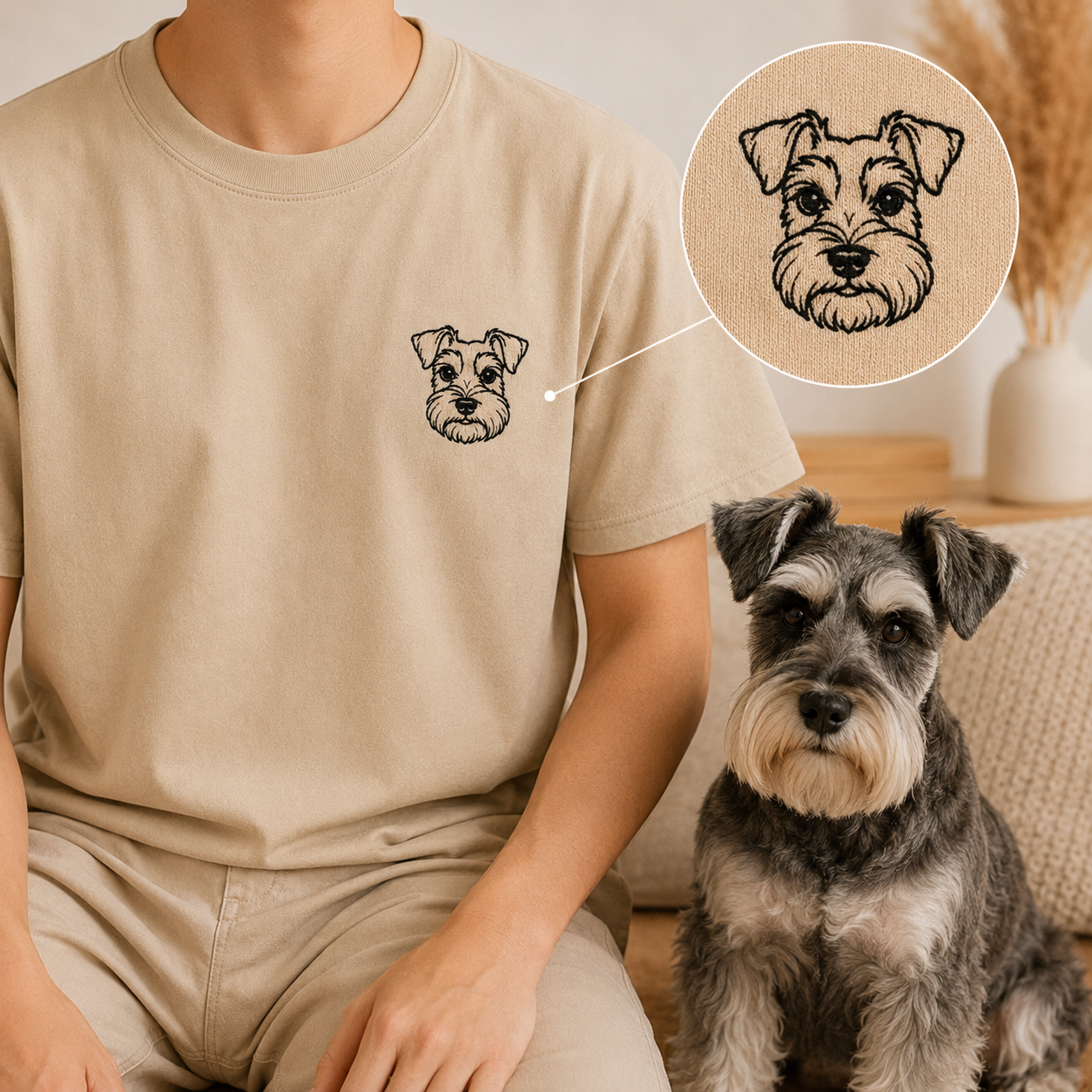 Custom Photo Dog Embroidered Shirt, Personalized Pet Portrait T-Shirt, Gift For Dog Mom THUC99