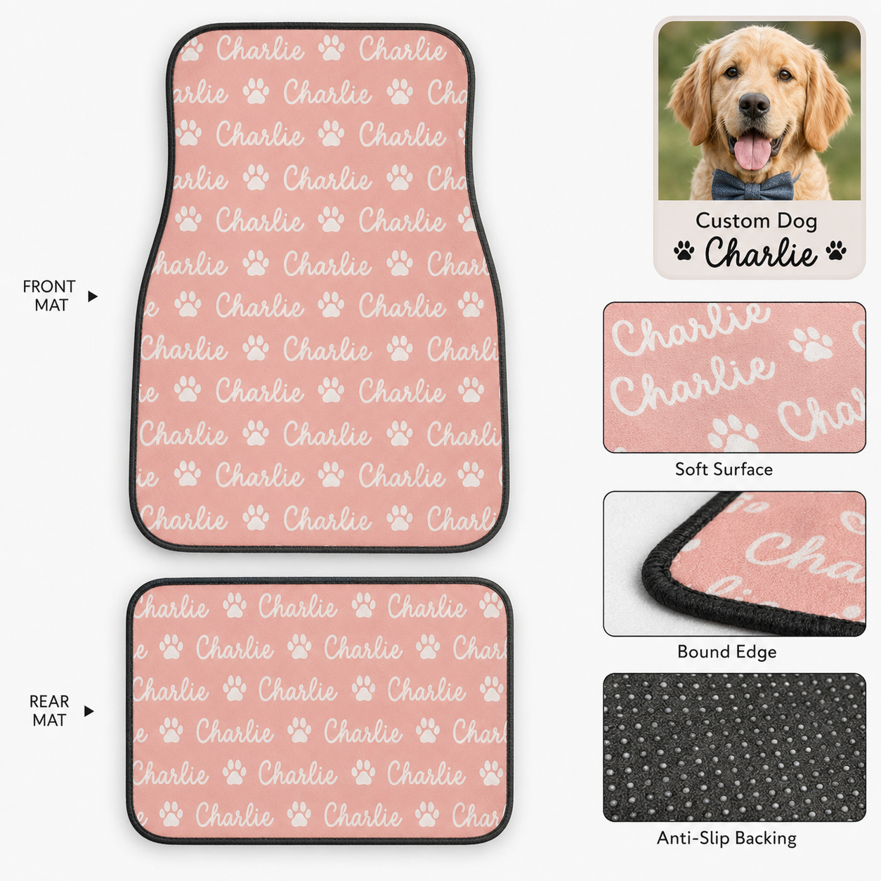 Personalized Dog Car Floor Mats 4-Piece Set, Custom Pet Photo Auto Mat, Dog Lover Gift THUC99