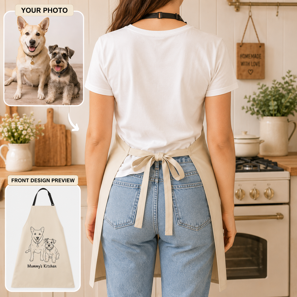 Custom Dog Photo Apron Personalized Pet Face Cooking Apron for Dog Lovers, BBQ, Baking and Kitchen Gift THUC99