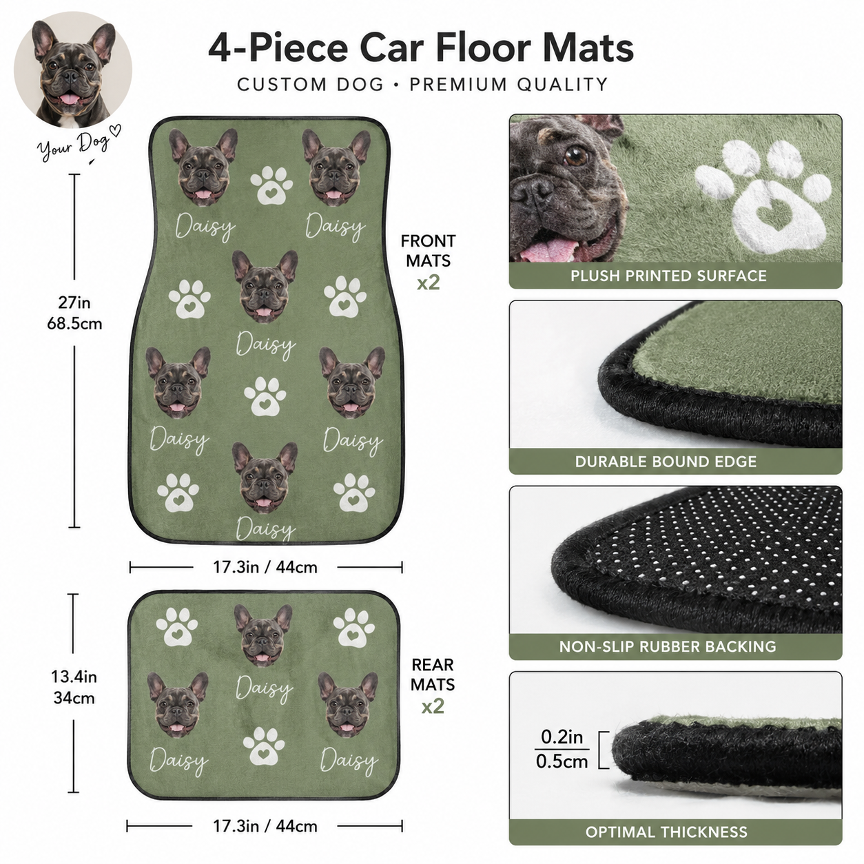 Custom Photo Dog Car Floor Mats 4-Piece Set, Personalized Pet Auto Floor Mat, Car Interior Accessories THUC99