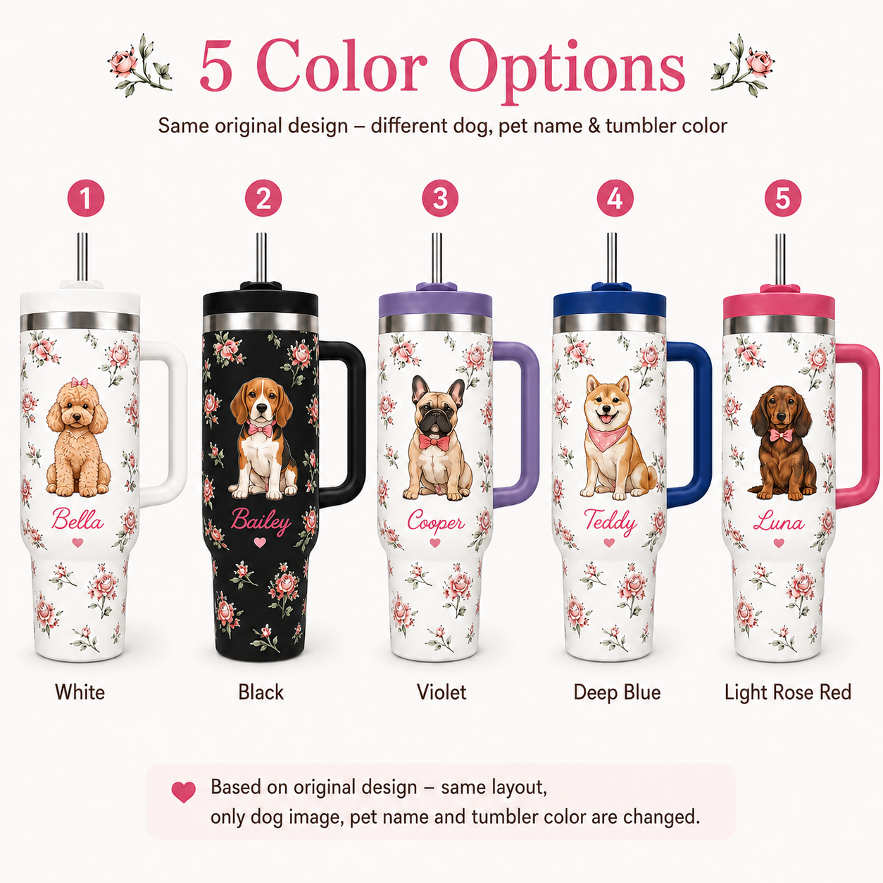 Personalized Pet Portrait 40oz Tumbler – Custom Dog Photo Travel Mug with Handle and Lid THUC99