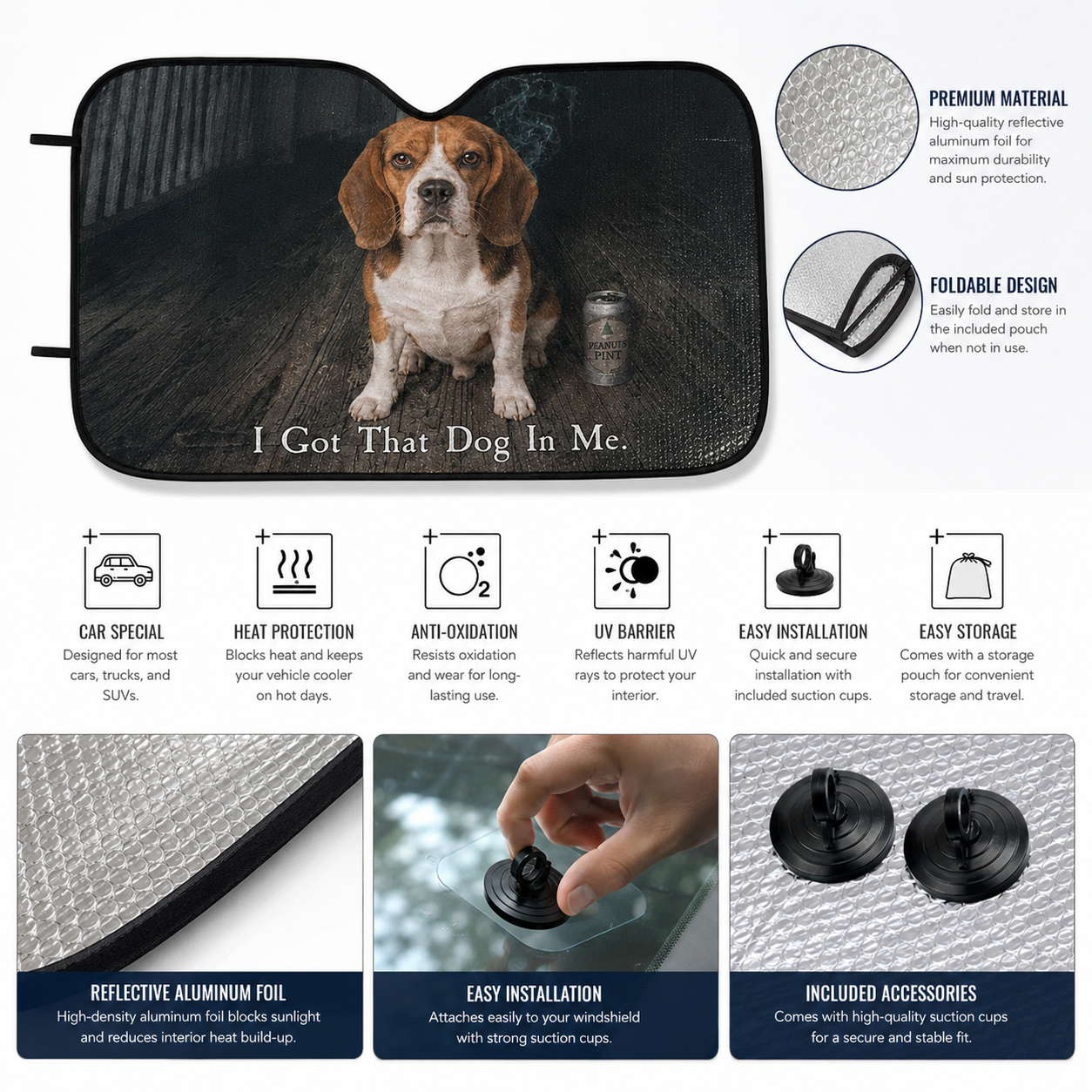 Personalized Pet Windshield Sun Shade, Custom Dog Photo Auto Cover, Cute Car Interior Accessory THUC99