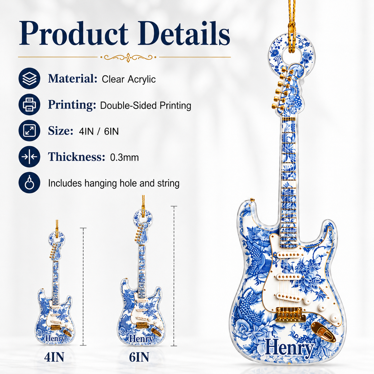 Guitar Custom Name Acrylic - Floral Electric Guitar