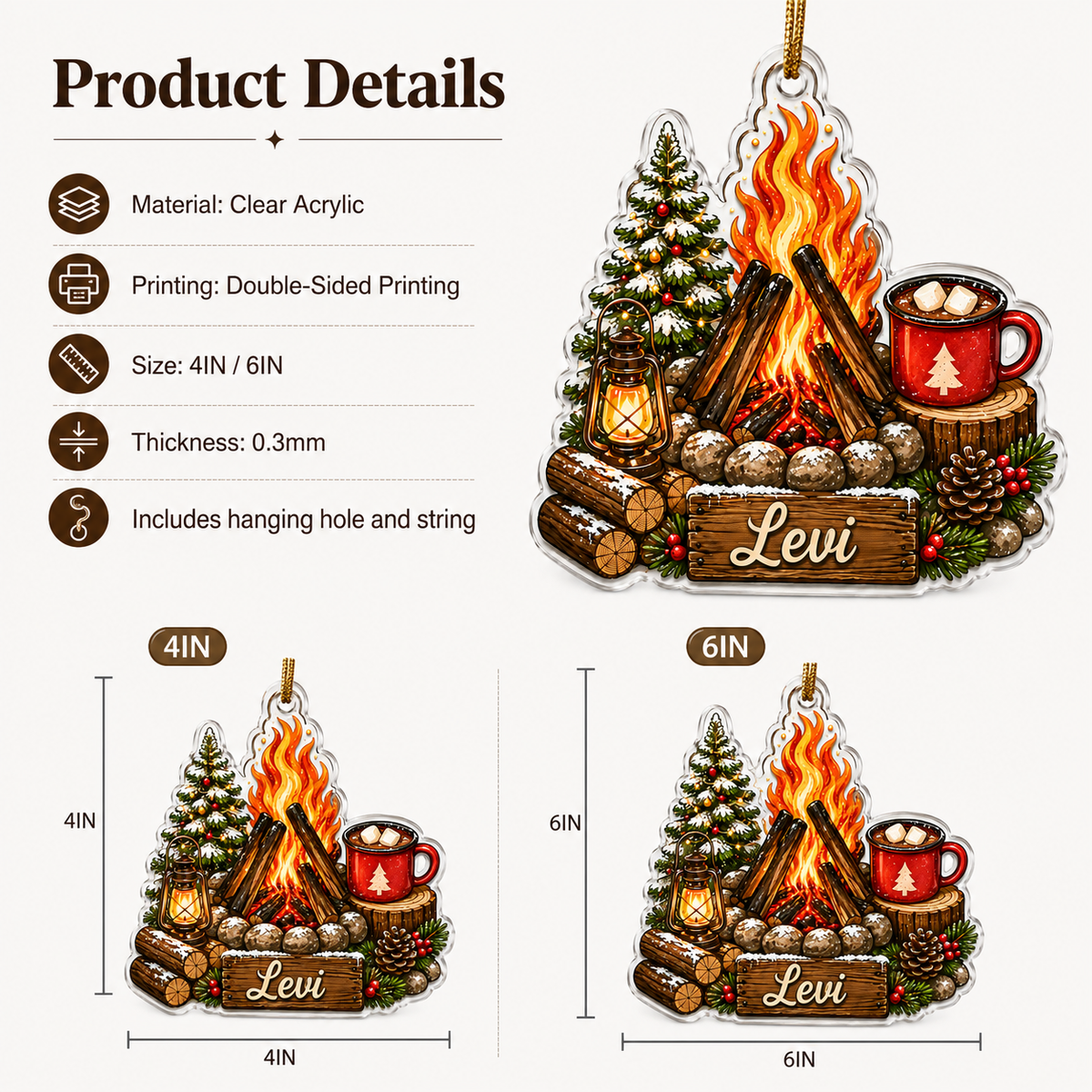 Camping Personalize Acrylic Campfire Winter