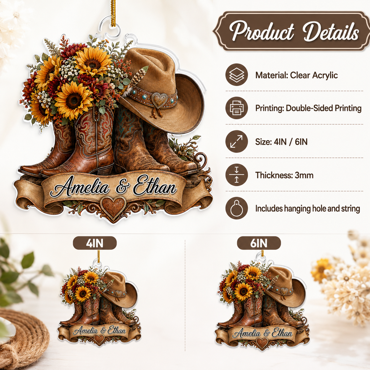 Personalized Boots Cowboy Couple Acrylic