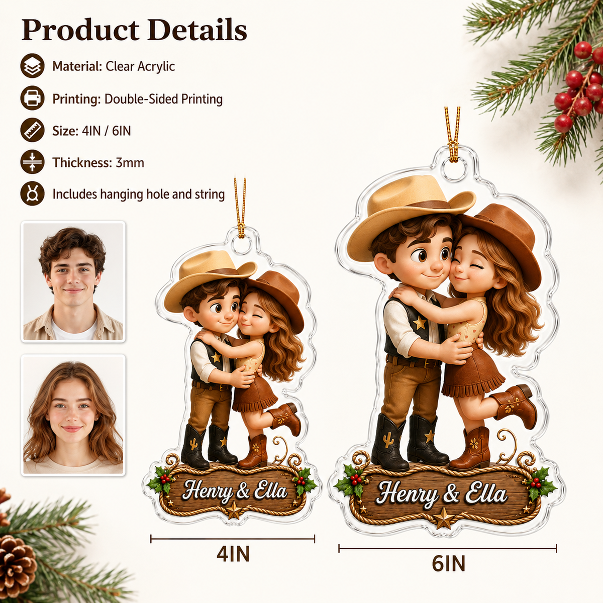 Personalized Boost Cowboy Couple Christmas Acrylic