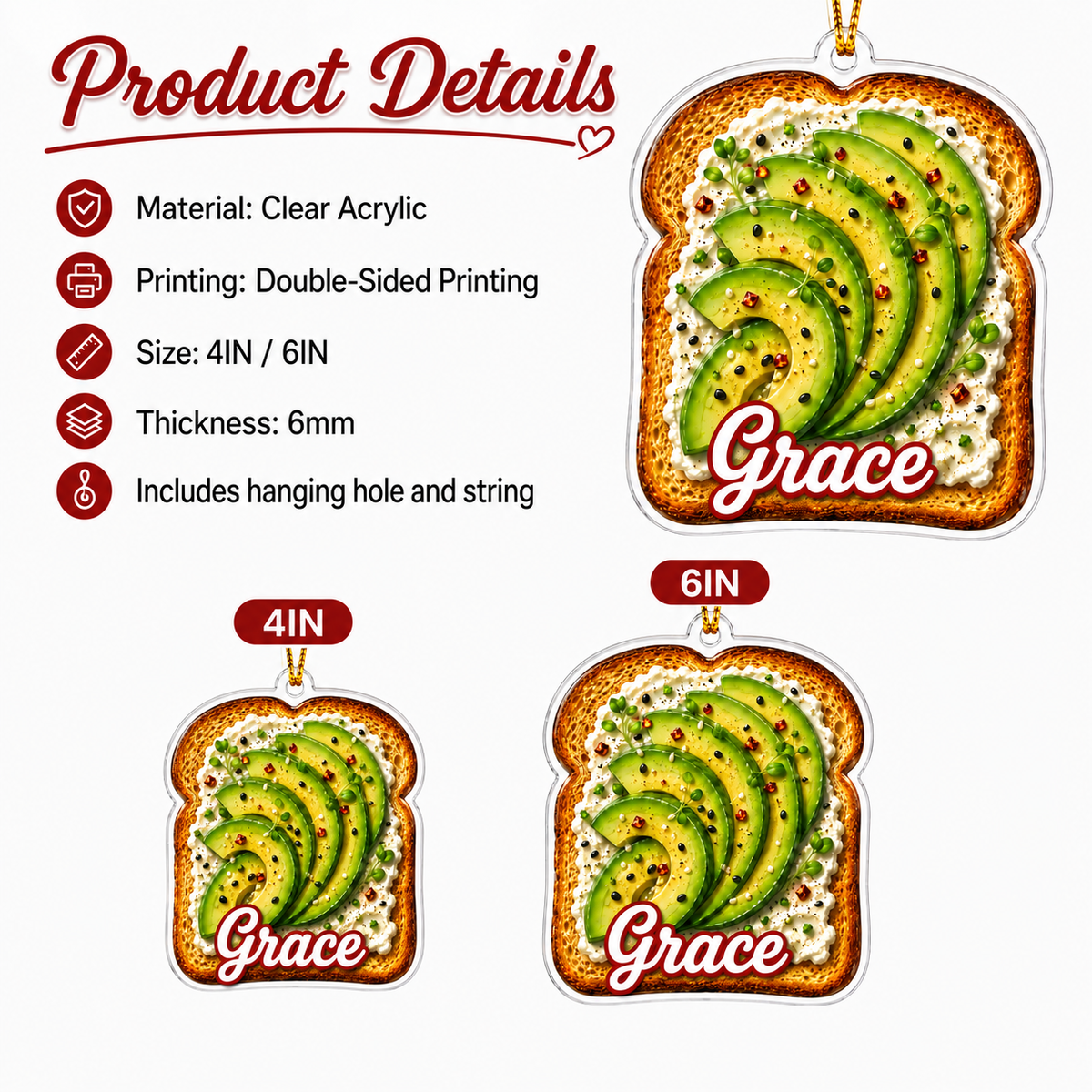 Breakfast Custom Name Avocado Toast Acrylic