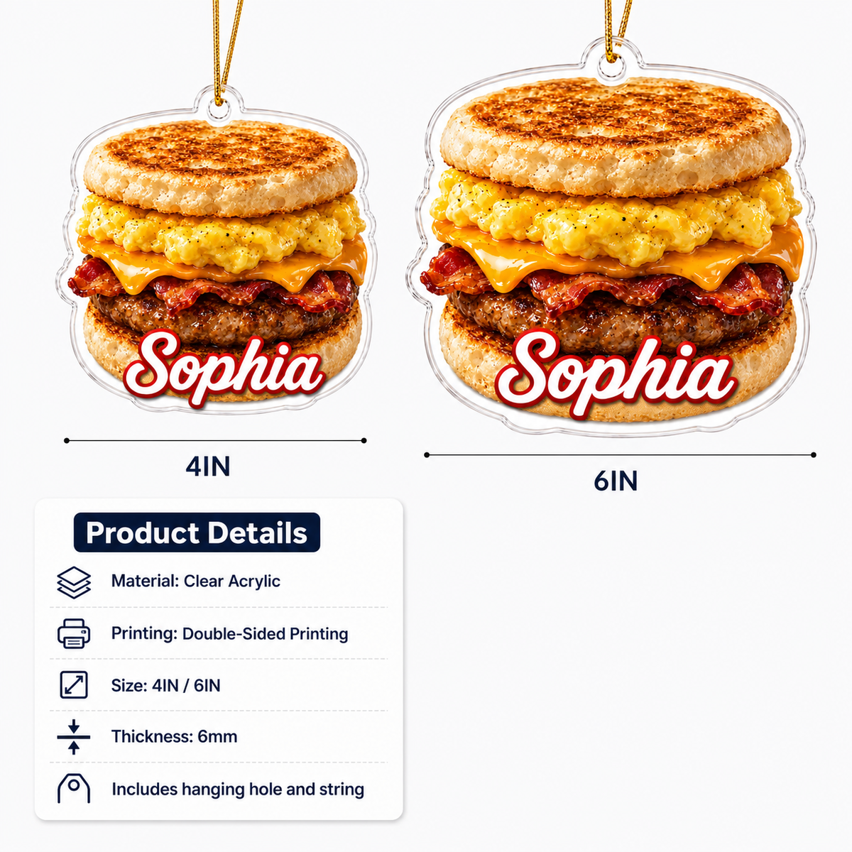 Breakfast Custom Name Bacon Egg Sausage Sandwich Acrylic