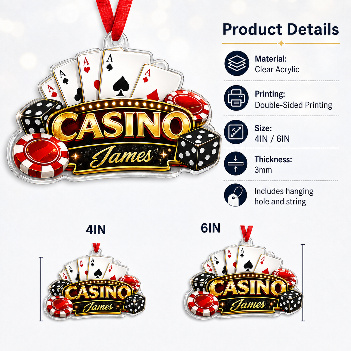 Pocker Custome Name Acrylic Yellow Casino