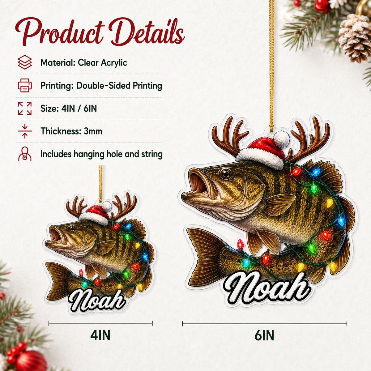 Fishing Christmas Lights Black Bass Acrylic