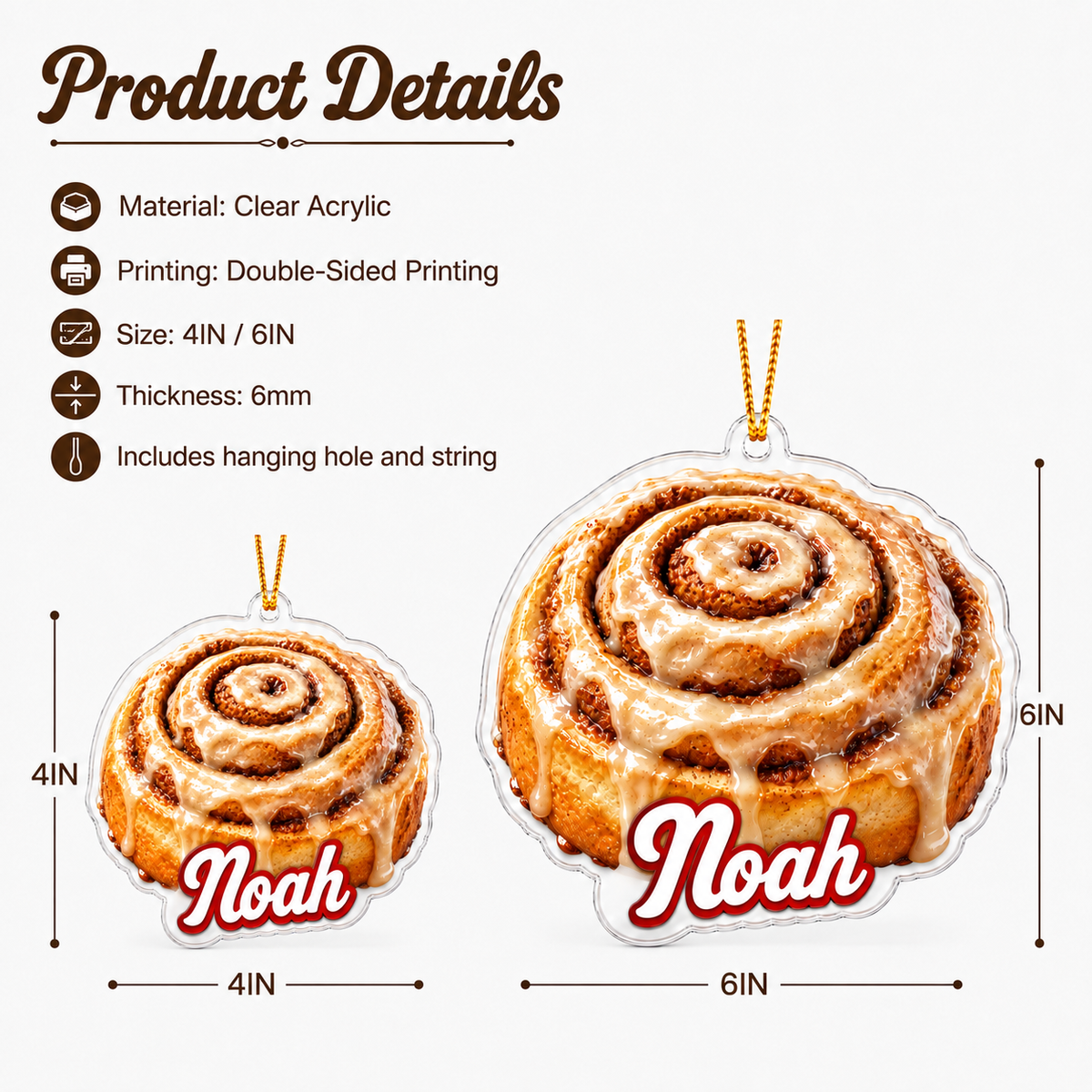 Breakfast Custom Name Cinamon Roll Acrylic