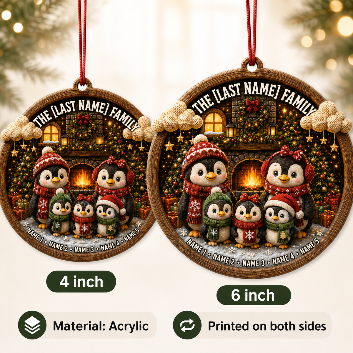 Christmas Family Wood Penguin