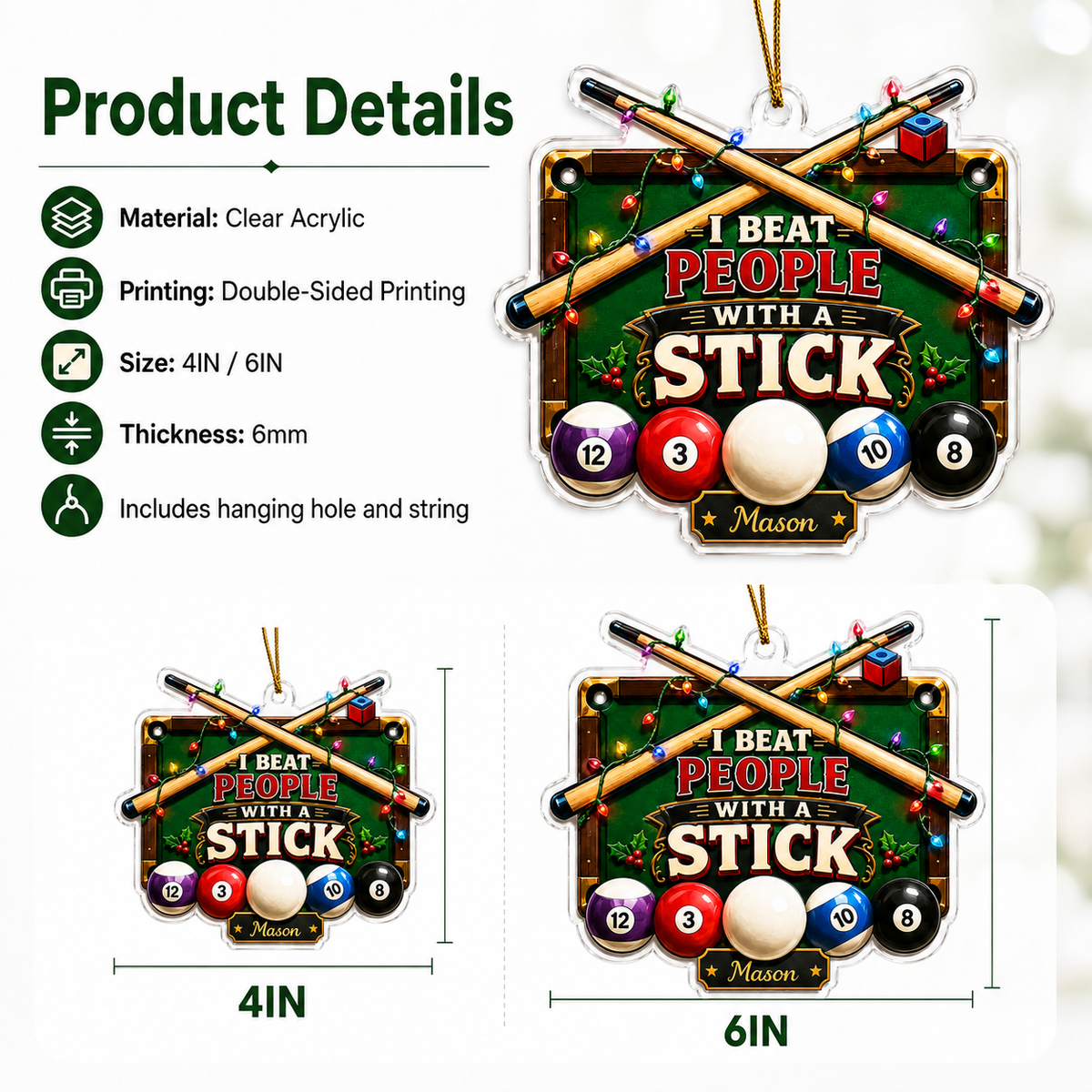 Custom Name Billiards Christmas Lights Acrylic