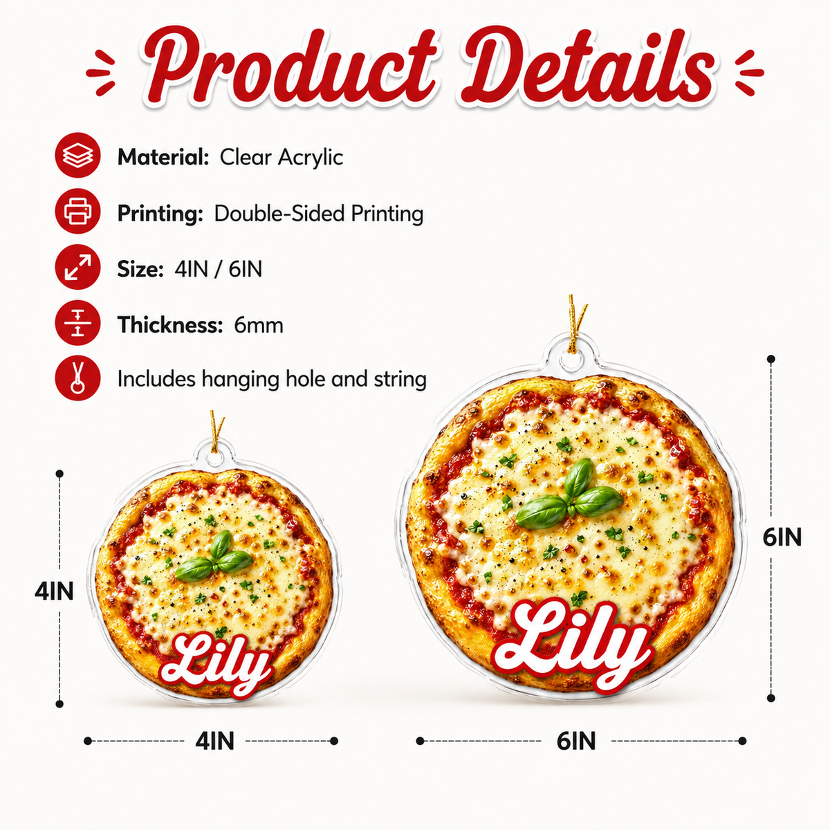 Breakfast Custom Name Mini Cheese Pizza Acrylic