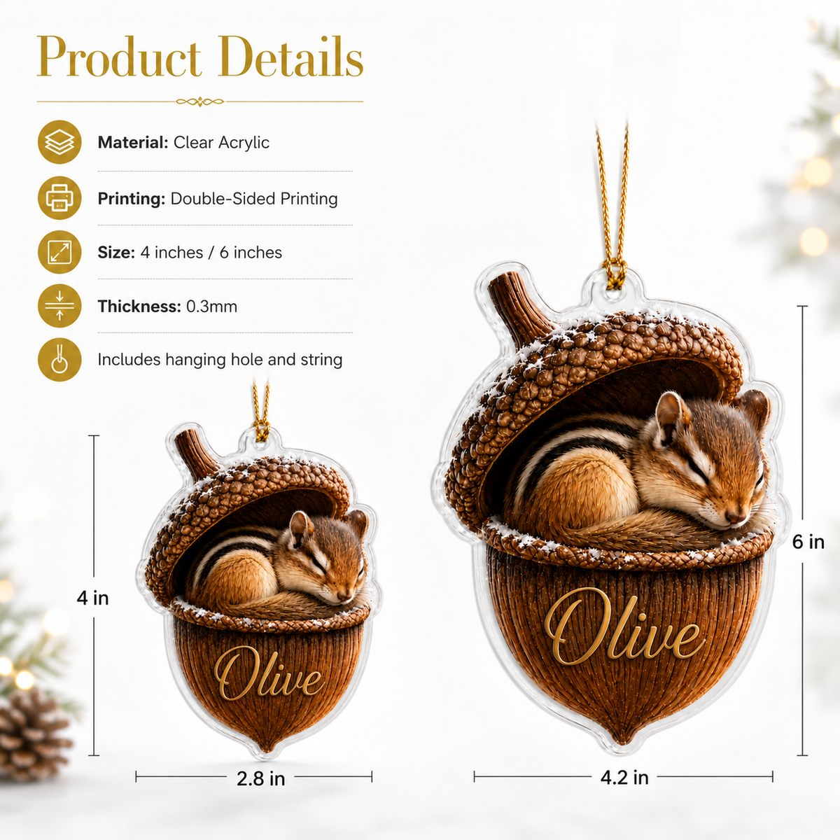Animal Tree Decor Acrylic Chip Munk