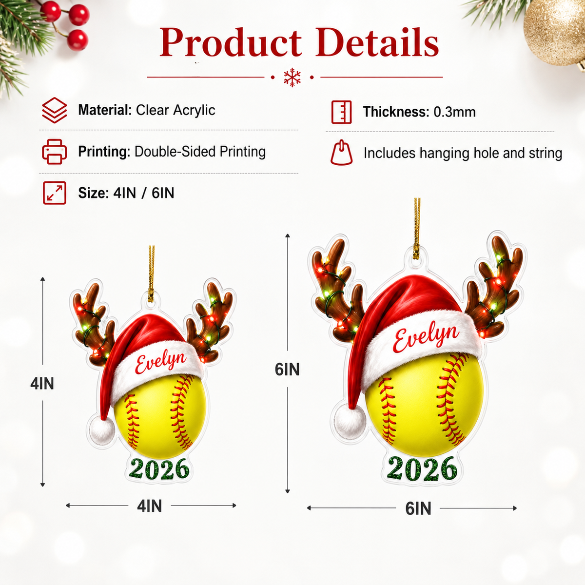 Christmas Sports 2026 Softball Acrylic