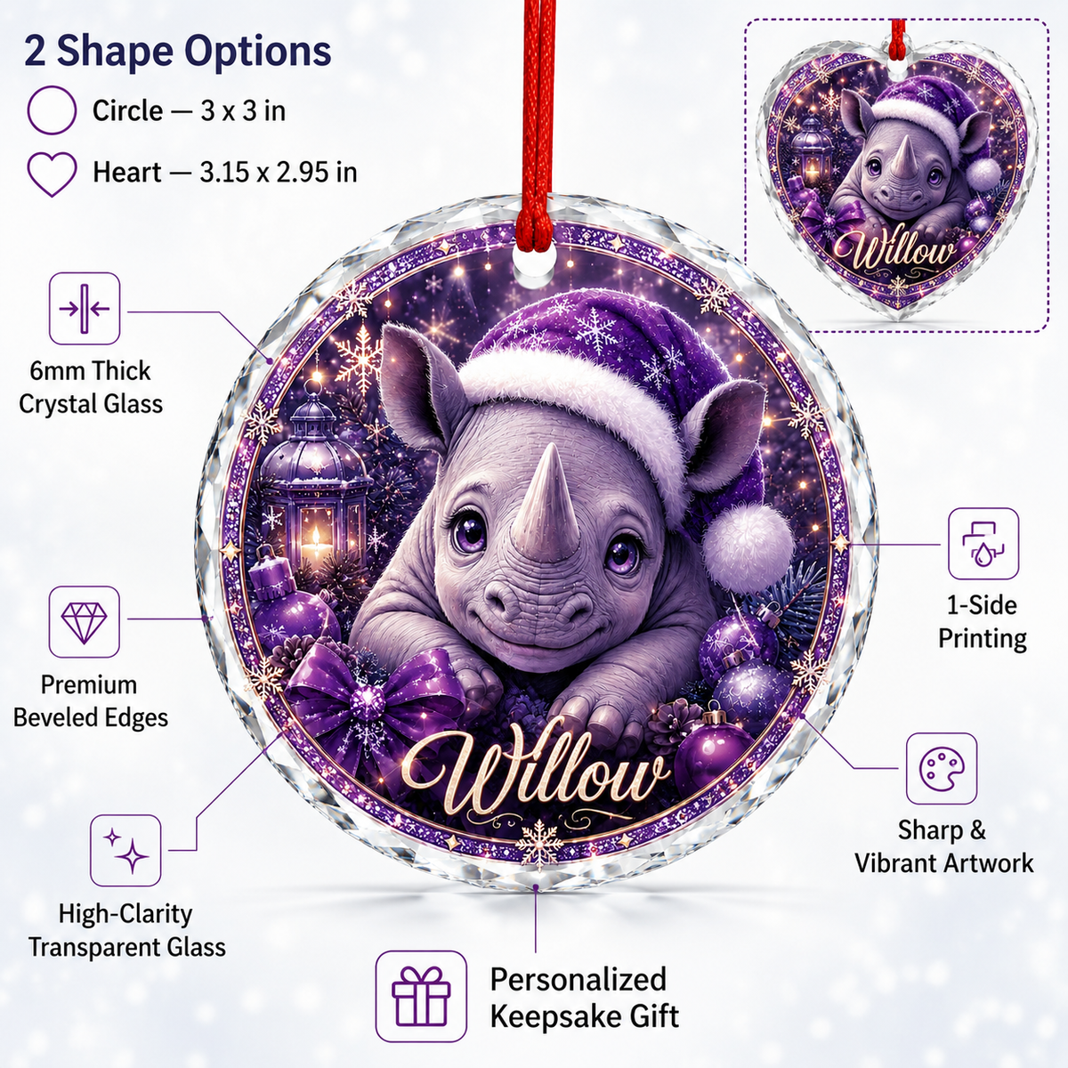 Purple Animal At Christmas Rhinoceros
