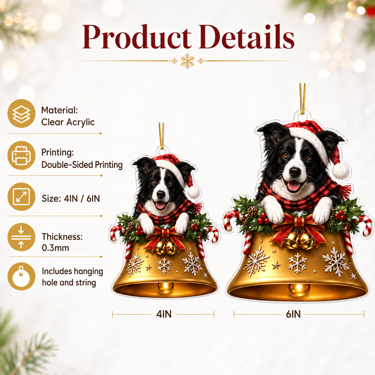 Dog Christmas Bell Border Collie
