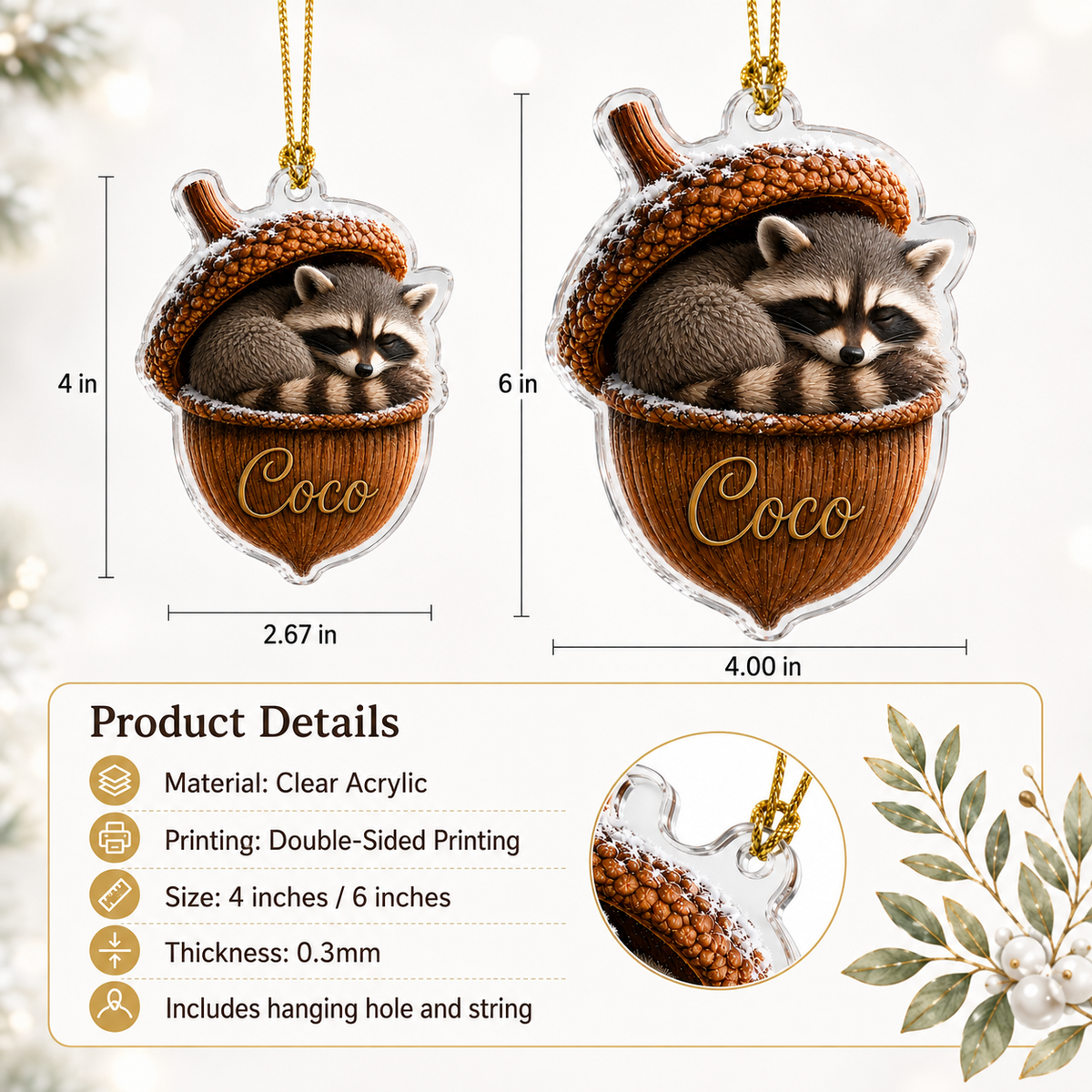 Animal Tree Decor Acrylic Raccoon