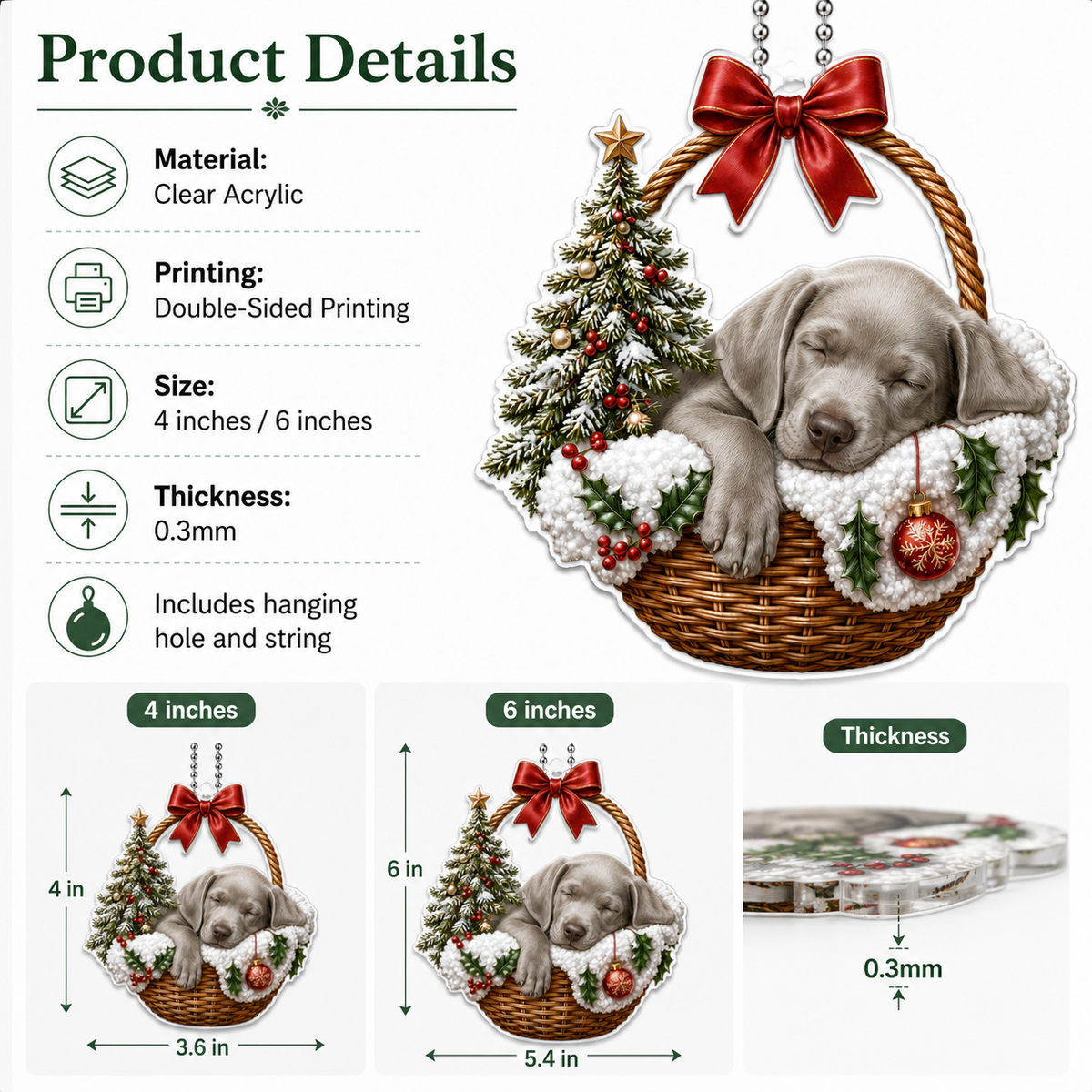 Dog Chrismast With Wicker Basket Weimaraner