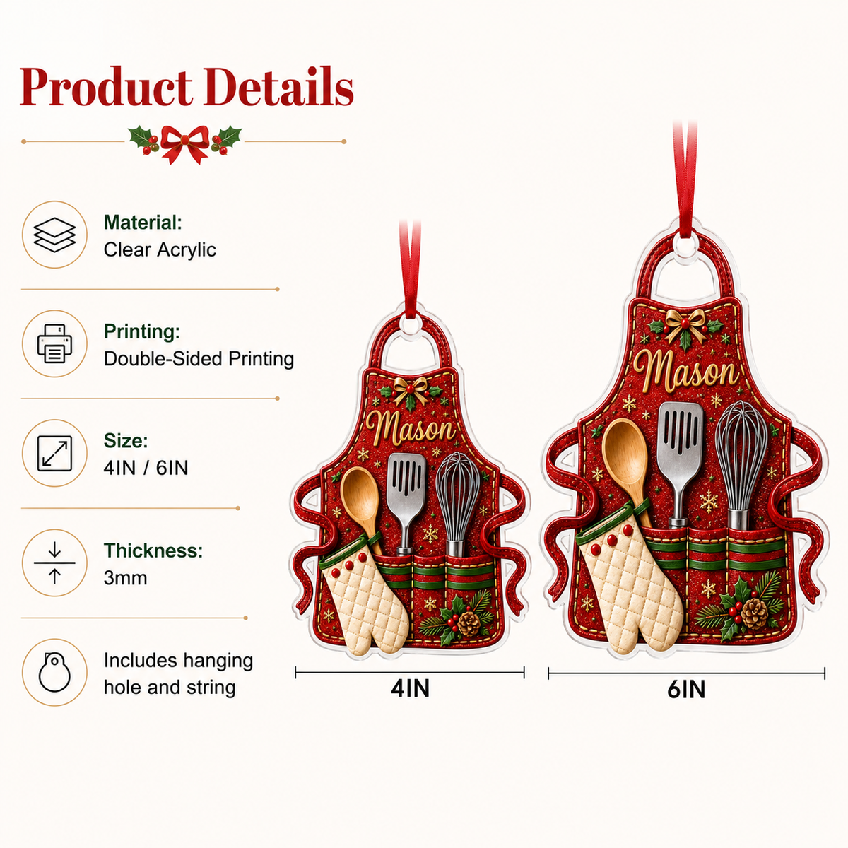 Personalized Kitchen Utensils Acrylic Red Apron