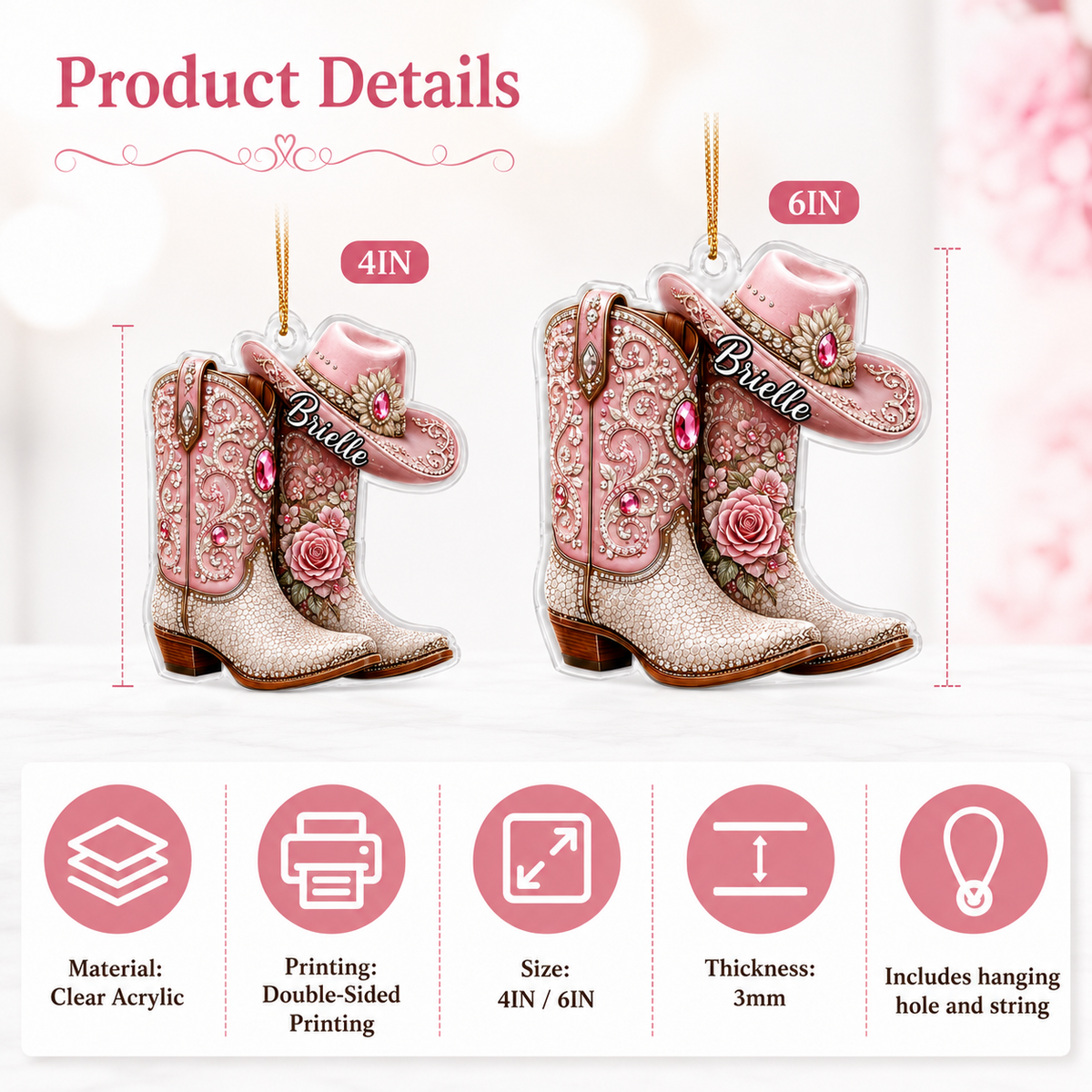 Personalized Boost Pink Jewel Cowgirl Acrylic