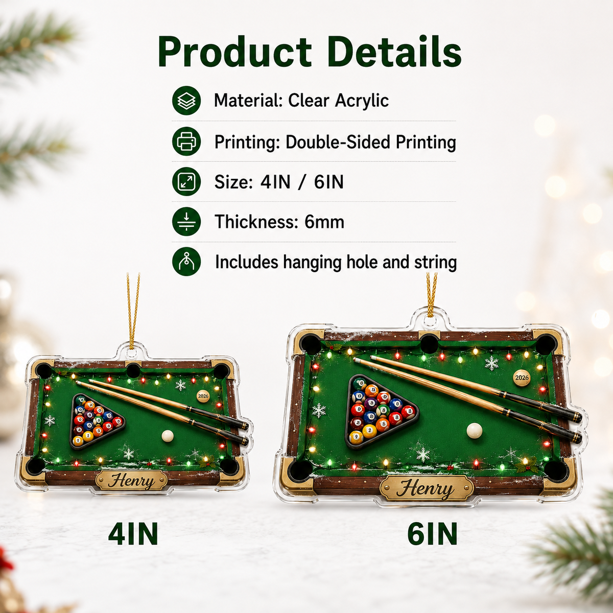 Custom Name Billiards Christmas Table Acrylic