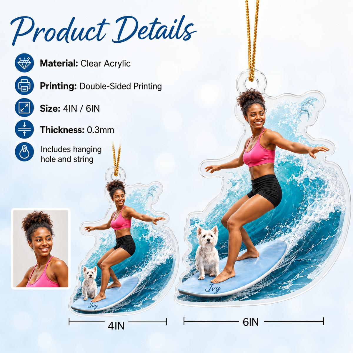 Surfing Personalize Acrylic Girl And Dog