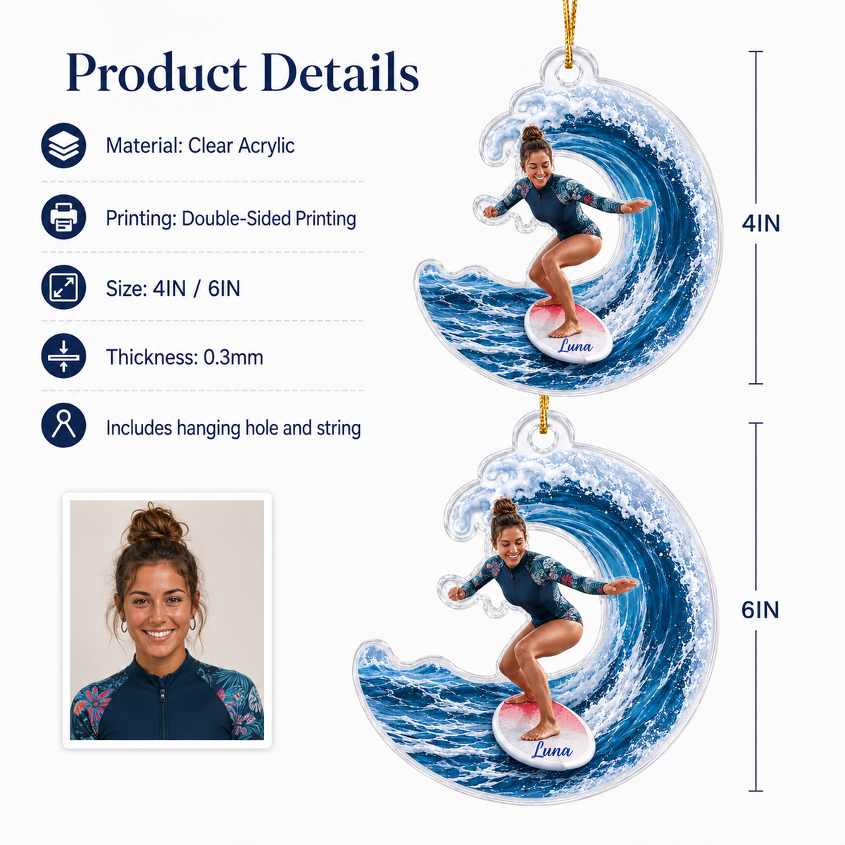 Surfing Personalize Acrylic Girl
