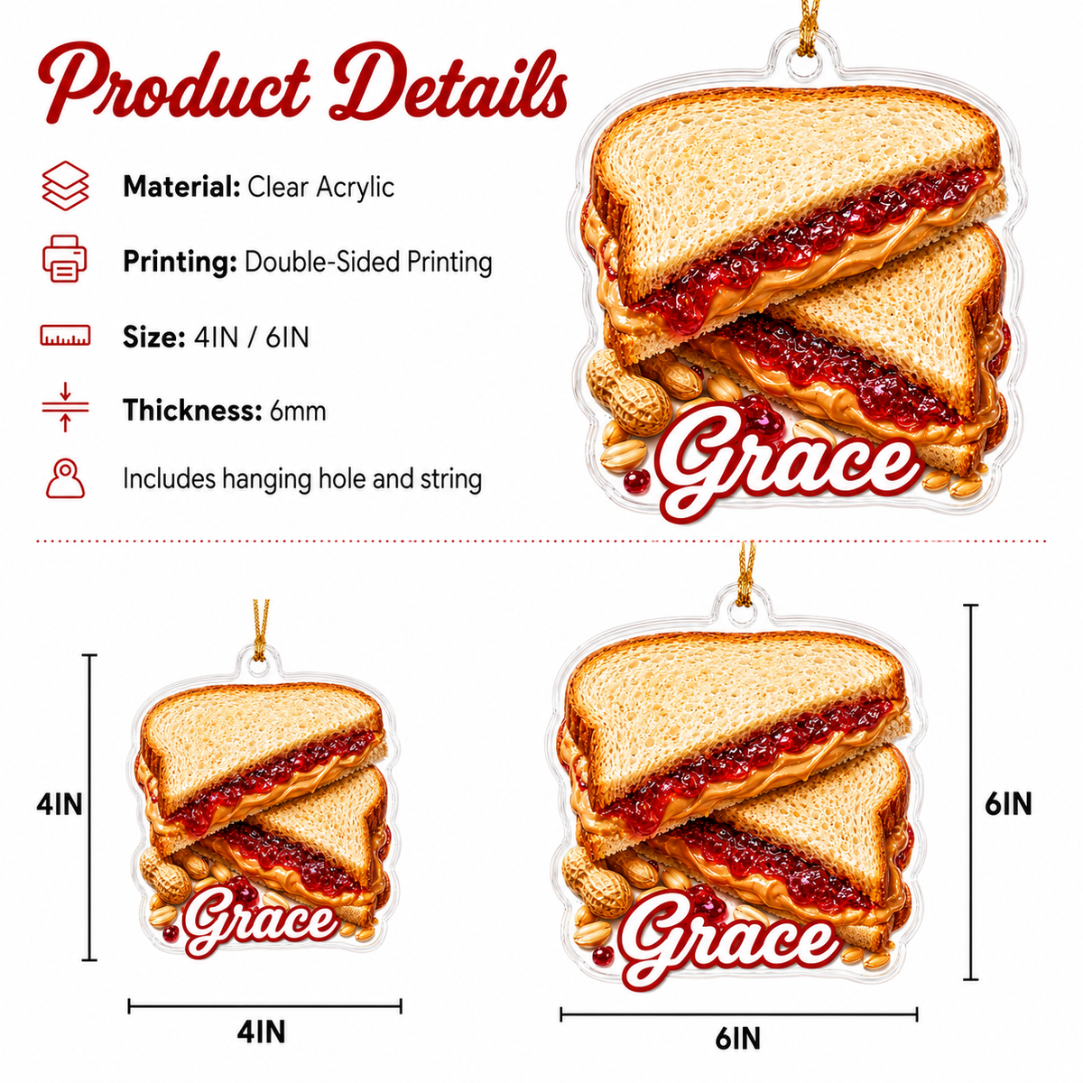 Breakfast Custom Name Peanut Butter and Jelly Sandwich Acrylic