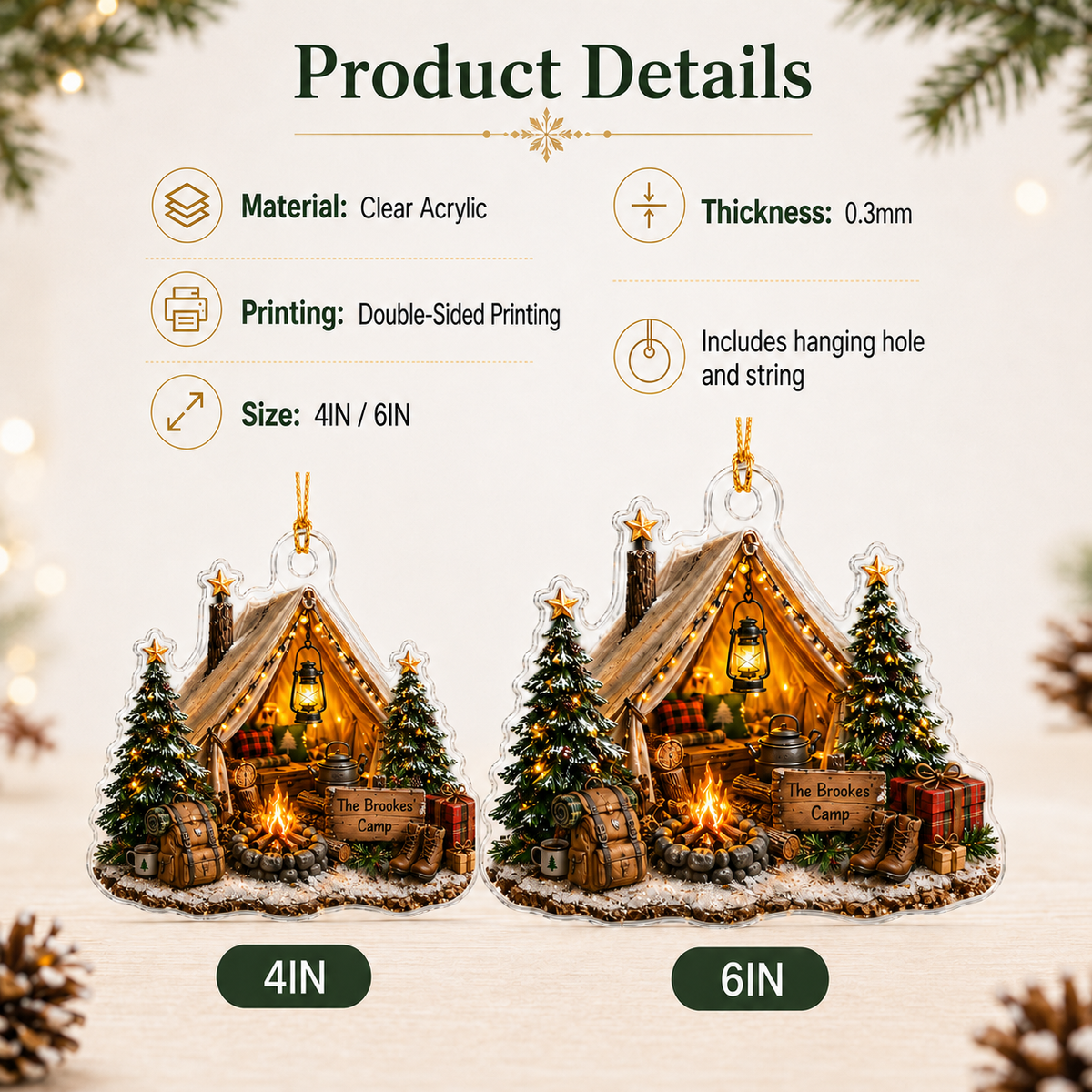 Camping Personalize Acrylic Christmas Campfire