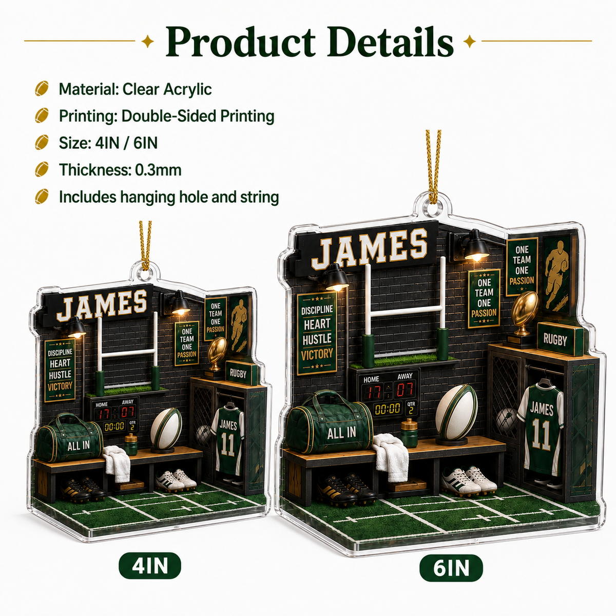 Sport Room Custome Name Acrylic Rugby Ball