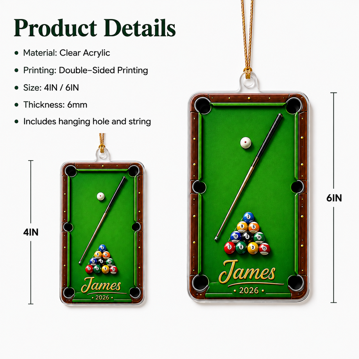 Custom Name Billiards Green Pool Table Acrylic