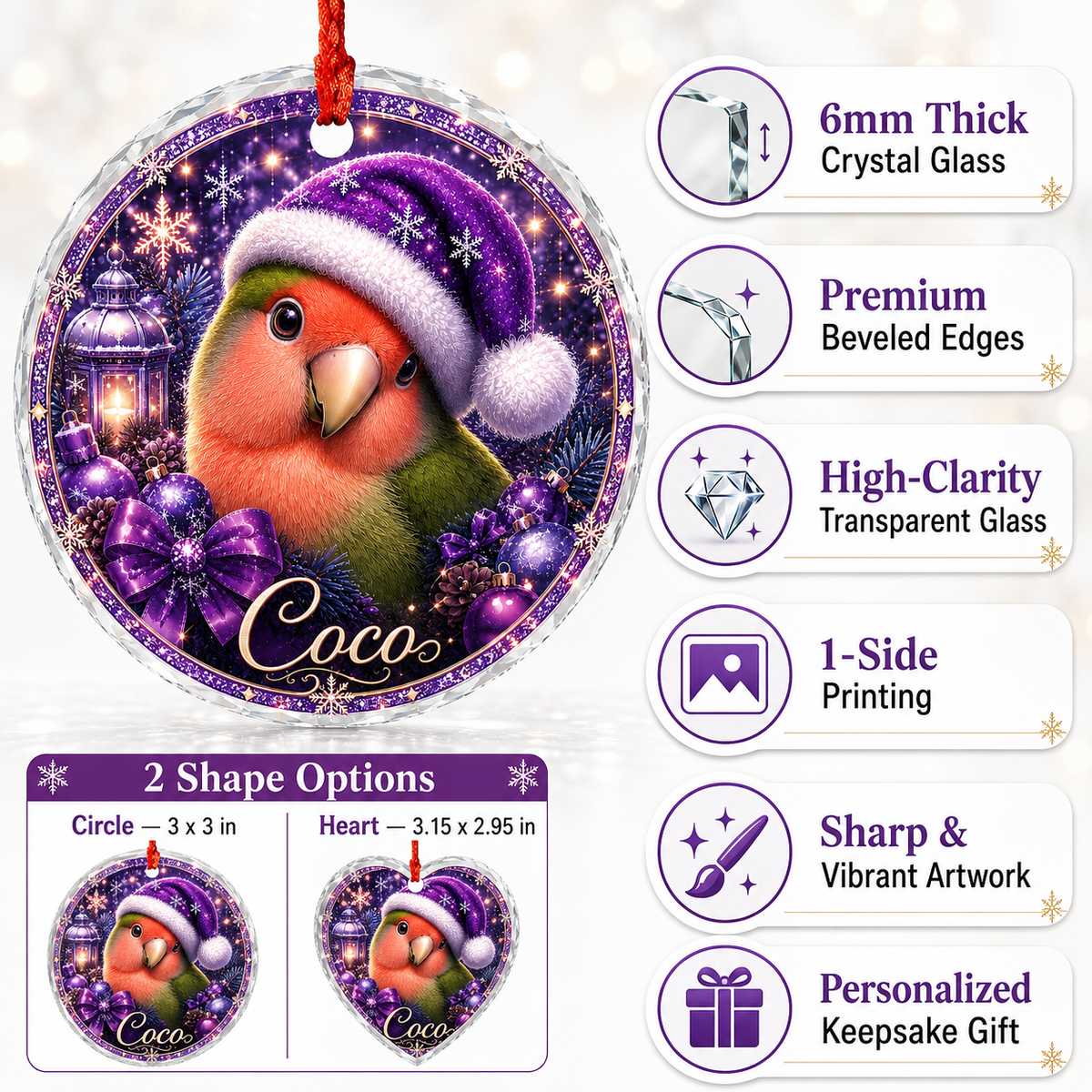 Purple Bird At Christmas Lovebird