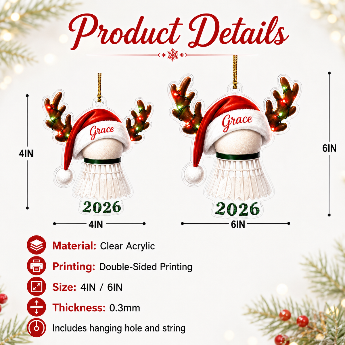 Christmas Sports 2026 Badminton Acrylic