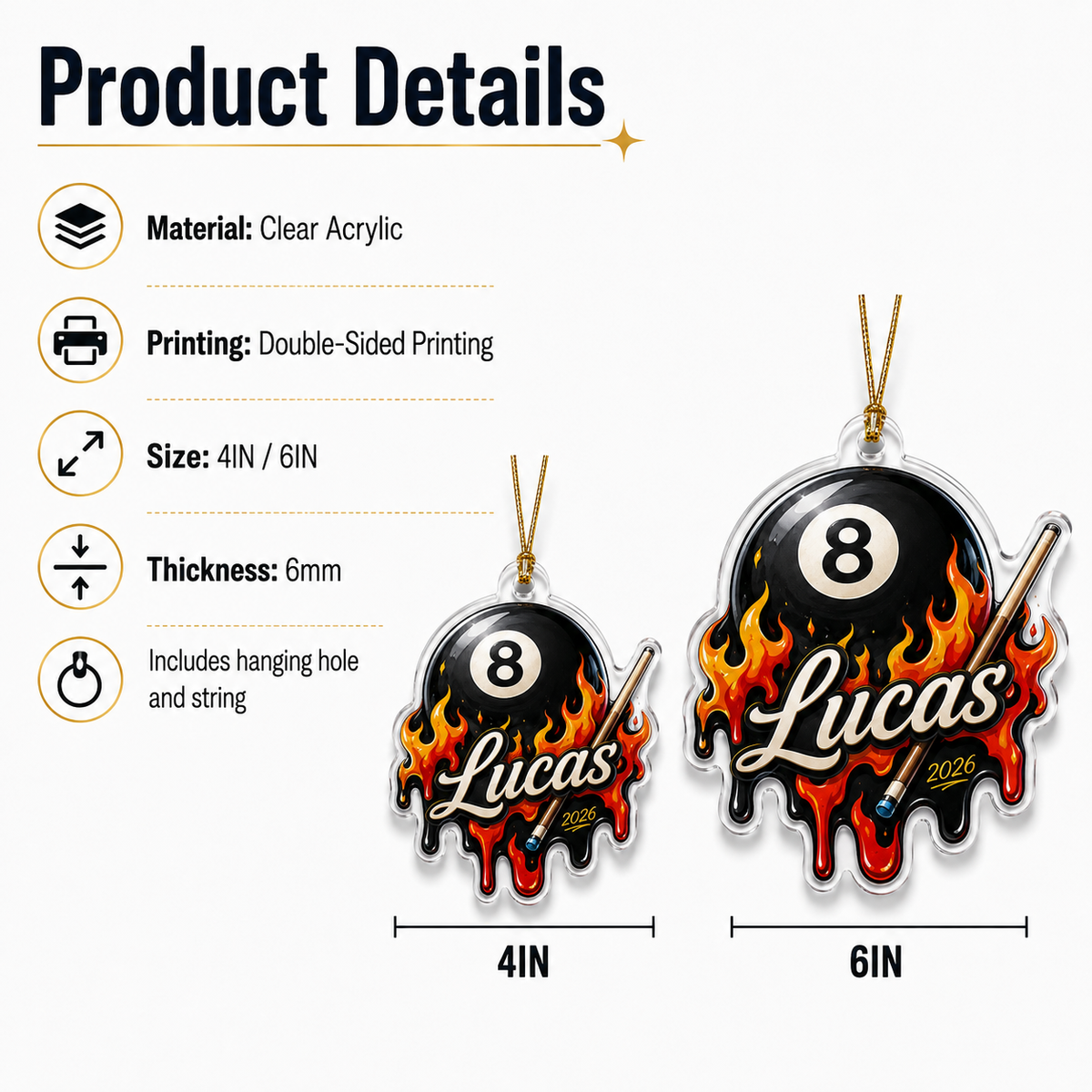 Custom Name Billiards Blazing 8 Ball Acrylic