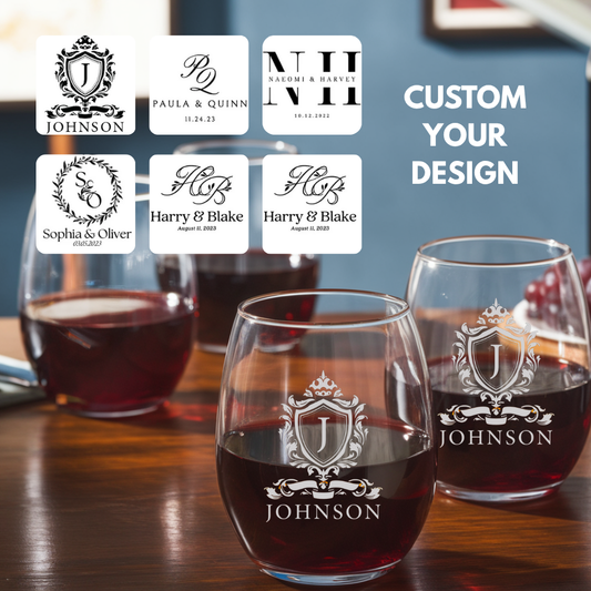 Personalized Bride and Groom Wedding Gifts, Custom Monogram Steamless Wine Glass | Wedding Bridesmaids Wine Glass | Engraved Wine Glass