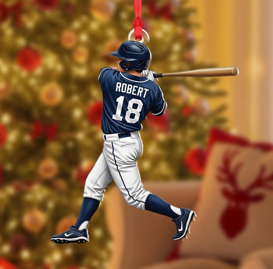 Personalized Baseball Christmas Ornament – Custom Name Acrylic Ornament, Sports Holiday Decoration, Baseball Player Gift TH30