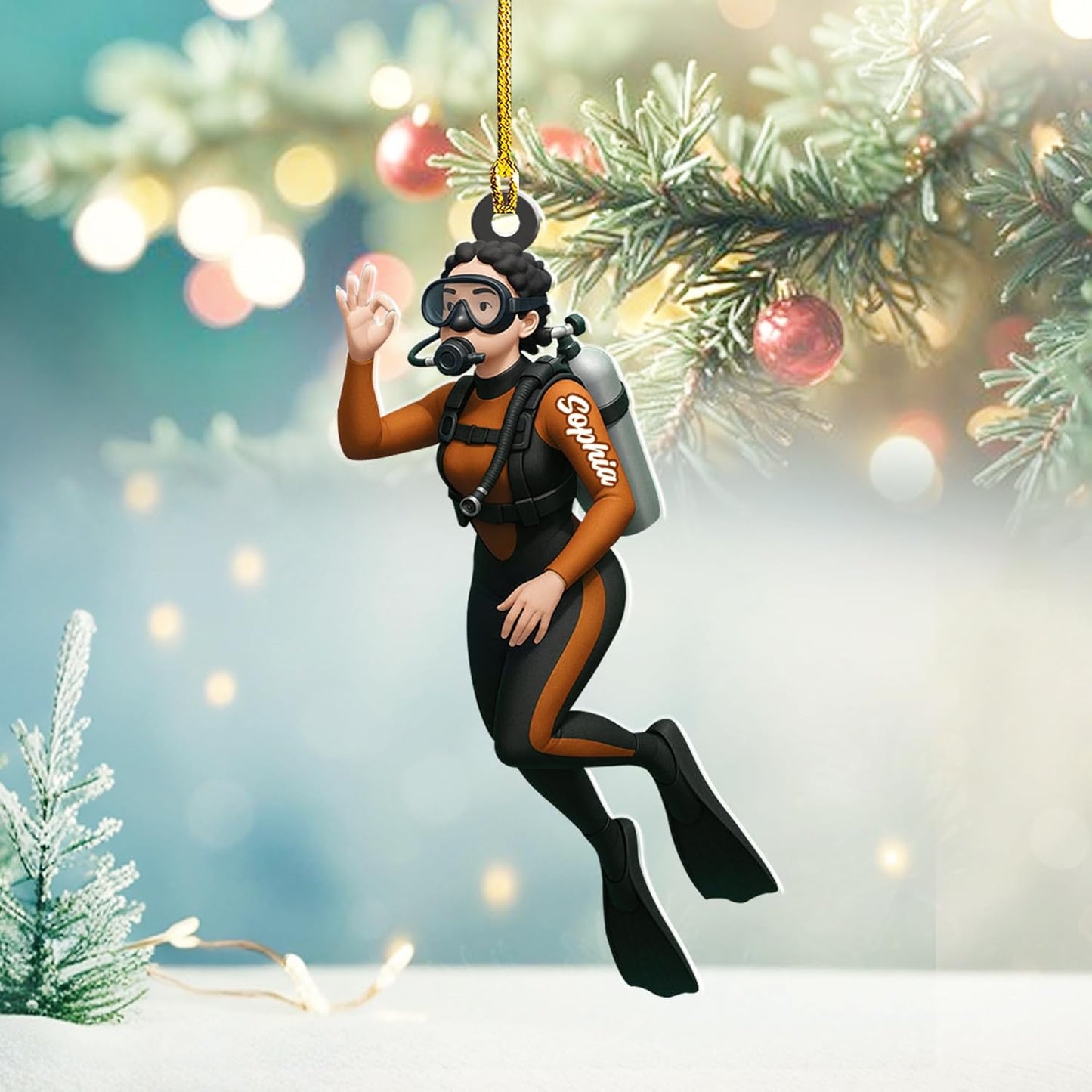 Custom Name Diving Ornament – Personalized Acrylic Scuba Diver Christmas Keepsake, Underwater Gift TSD21