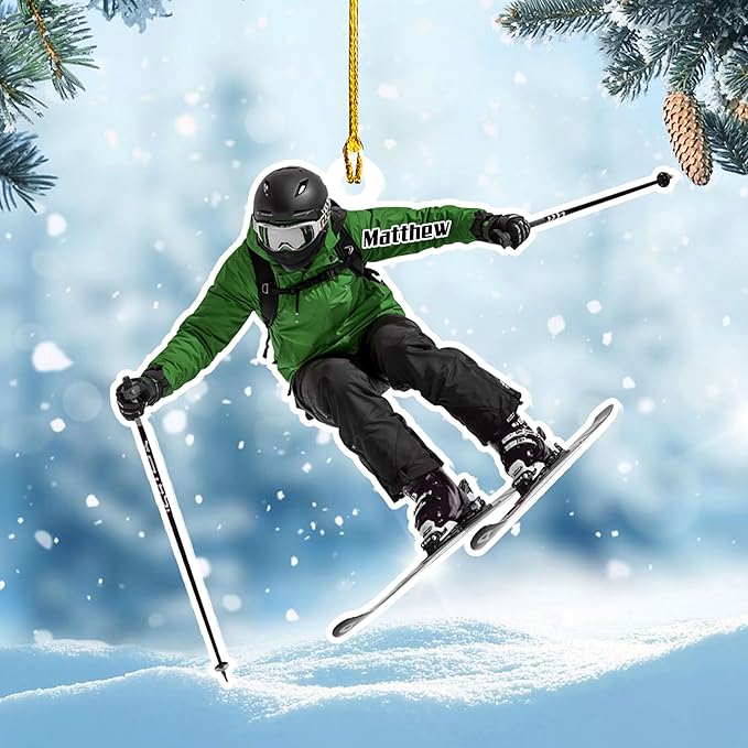 Personalized Snow Skiing Ornament, Custom Colored Skiing Mask Shape Ornament NO2