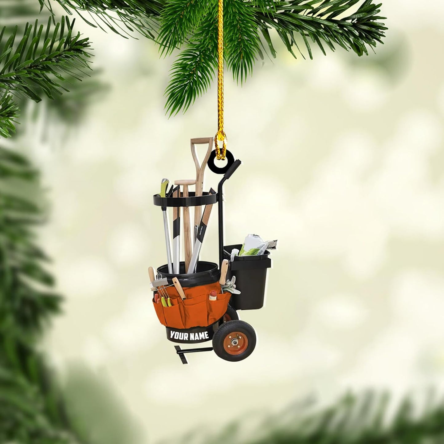 Personalized Gardening Acrylic Ornament – Custom Name Garden Tools Christmas Tree Decoration for Gardeners & Plant Lovers TG15