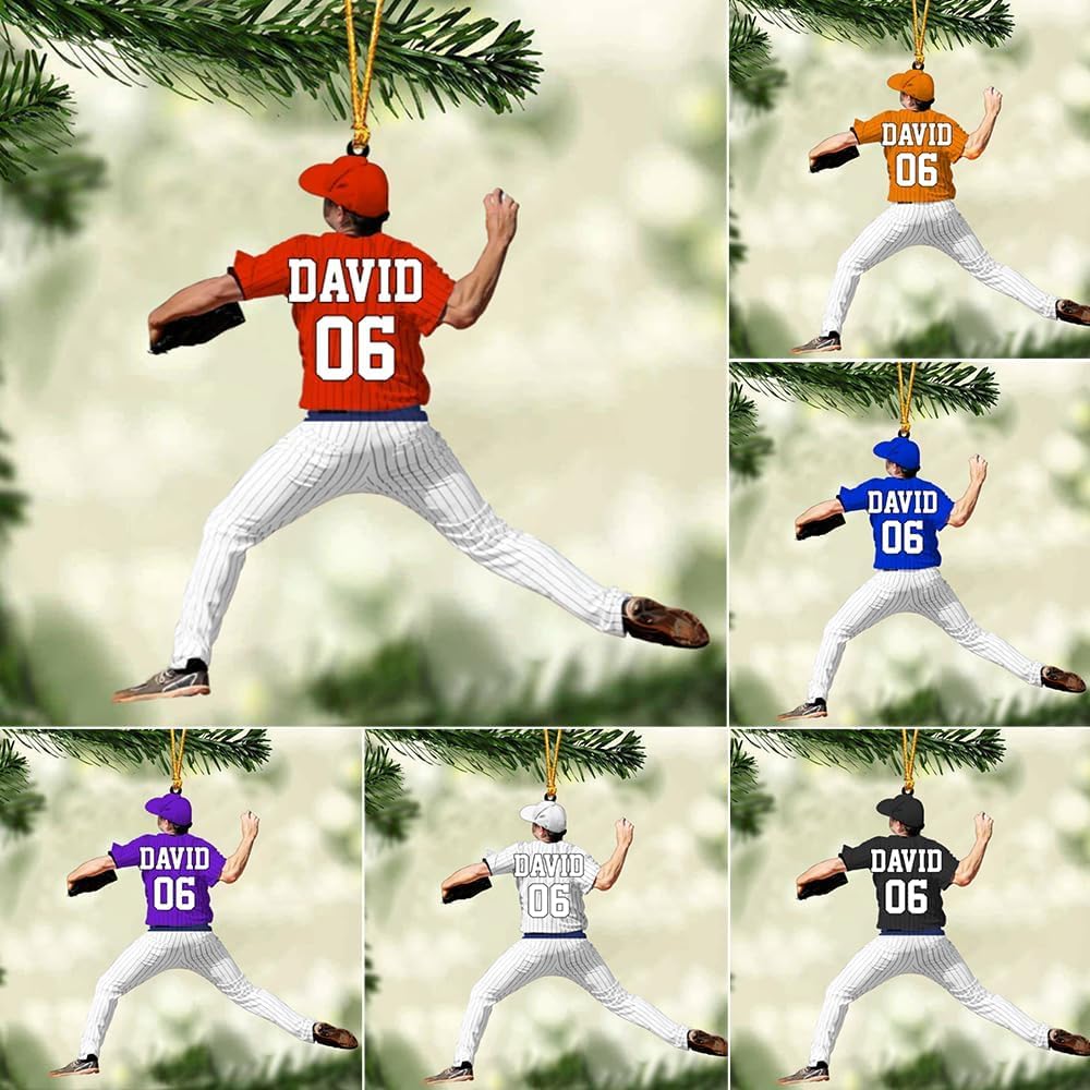 Personalized Baseball Christmas Ornament – Custom Name Acrylic Ornament, Sports Holiday Decoration, Baseball Player Gift TH34