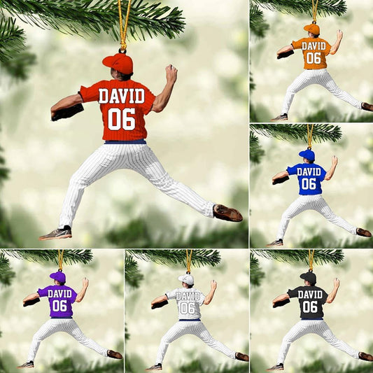 Personalized Baseball Christmas Ornament – Custom Name Acrylic Ornament, Sports Holiday Decoration, Baseball Player Gift TH34