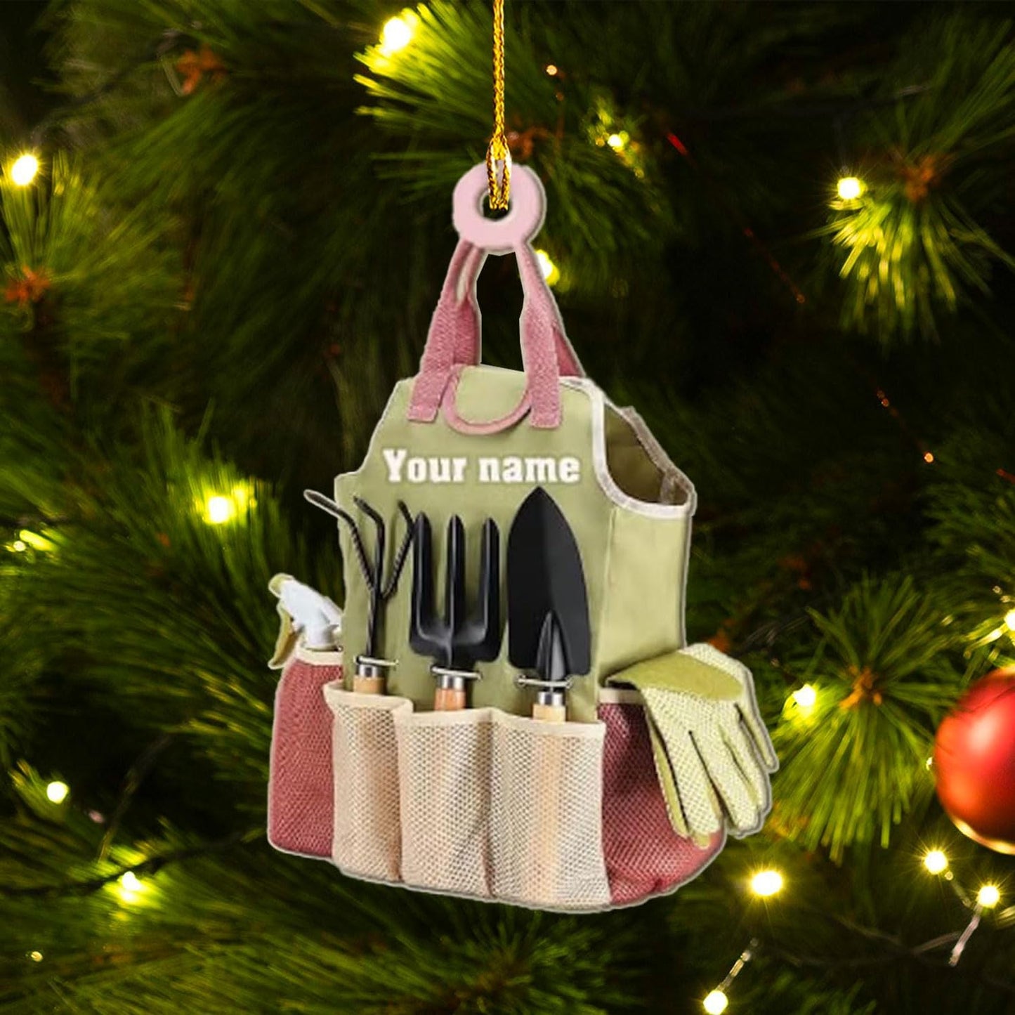 Custom Gardening Ornament with Name – Garden Tools Acrylic Christmas Decor for Gardeners & Green Thumb Lovers TG44